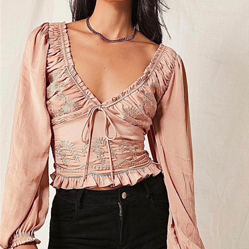 EXC • Free People Veronica Floral Embroidered Blouse •